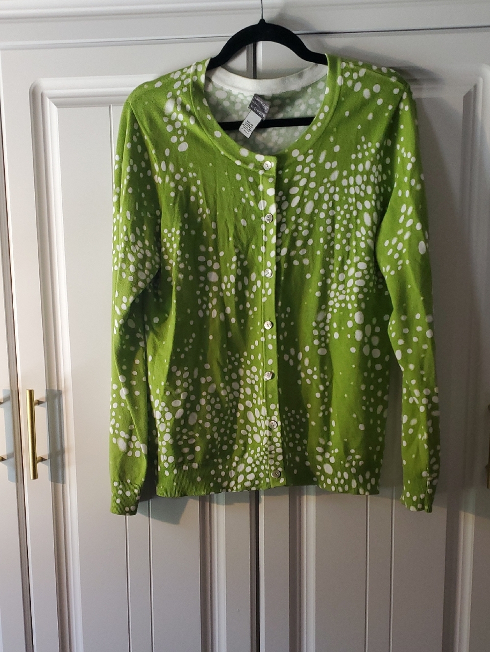 Chico's Green and White Dot-Print Cardigan